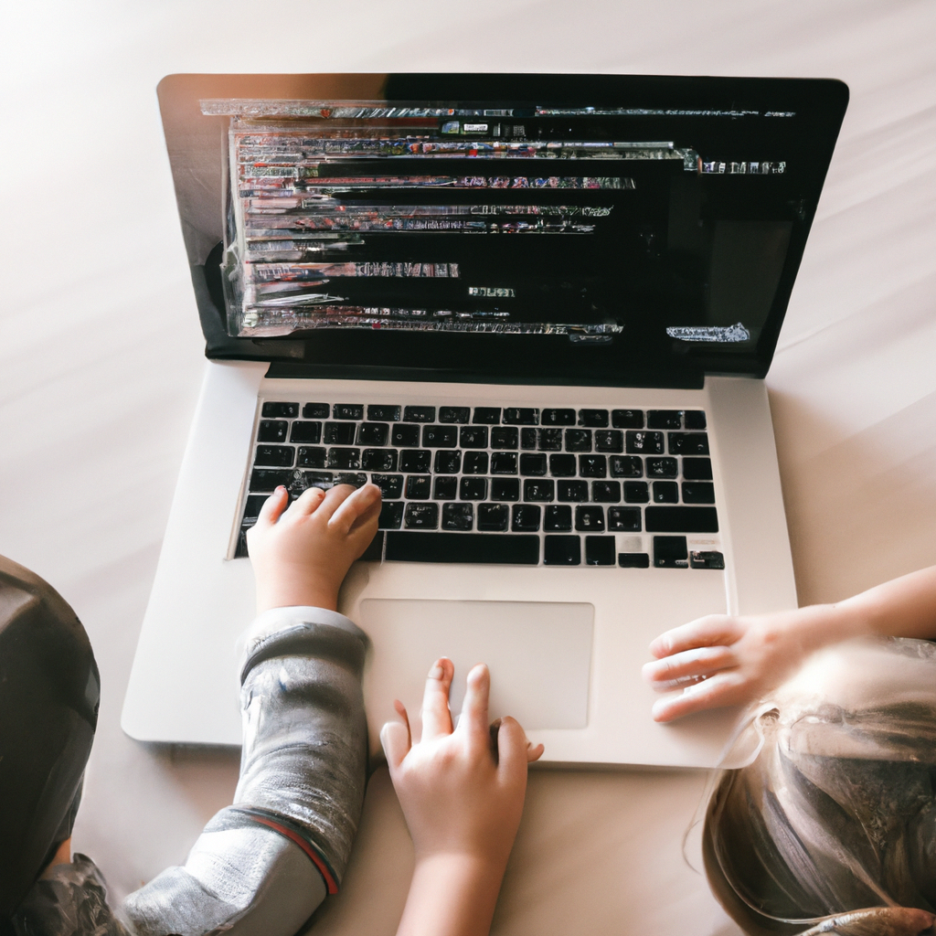 Children learning coding together with laptops in a bright clean space